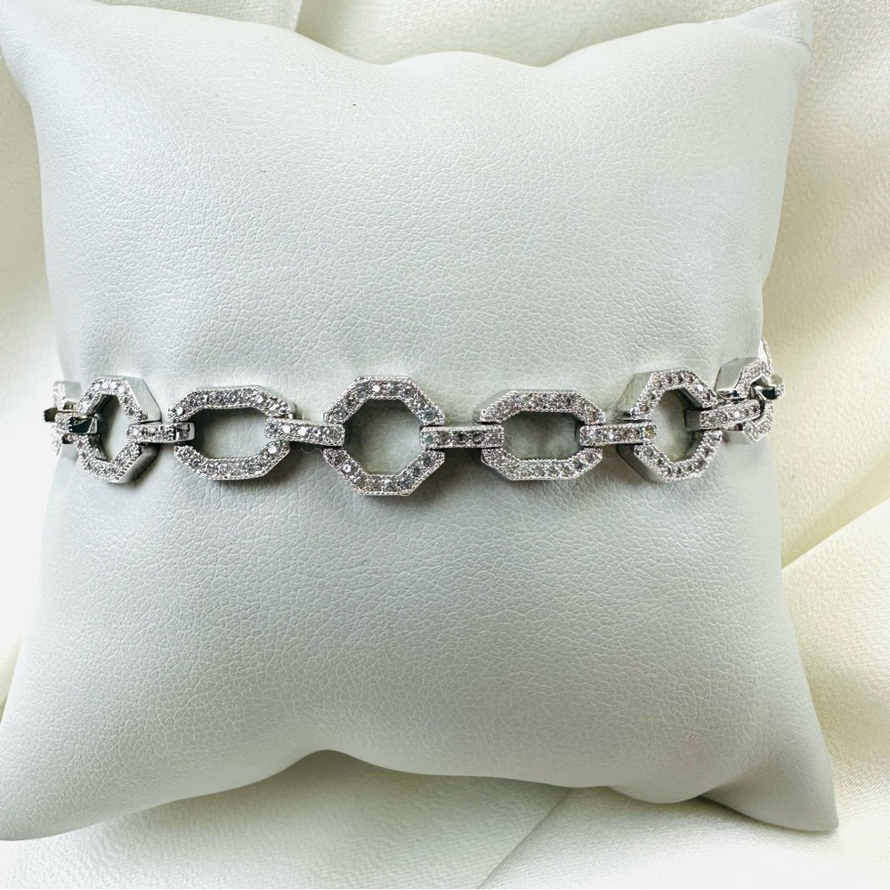 Crystal link bracelet Bridal NEW Edwardian Inspired silvertone Wedding